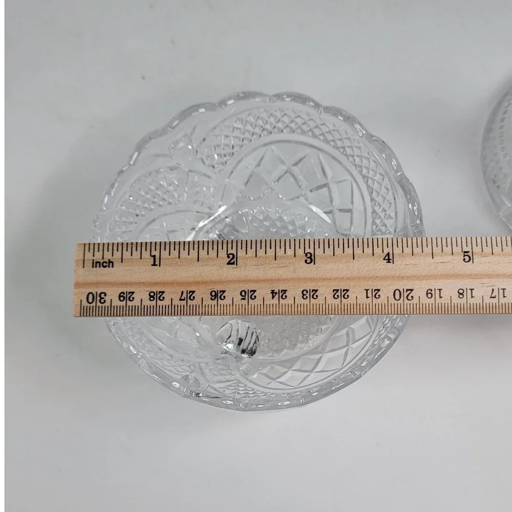 Vintage Pressed Glass Footed Candy Dish with Lid Frosted Rose Diamond Cut Clear